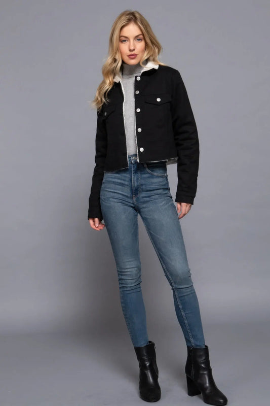 Button Closure Sherpa-lined Twill Jacket - Mr Lou’s Place