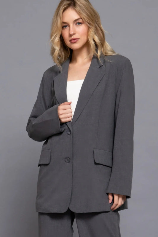 Long slv front button closure blazer - Mr Lou’s Place