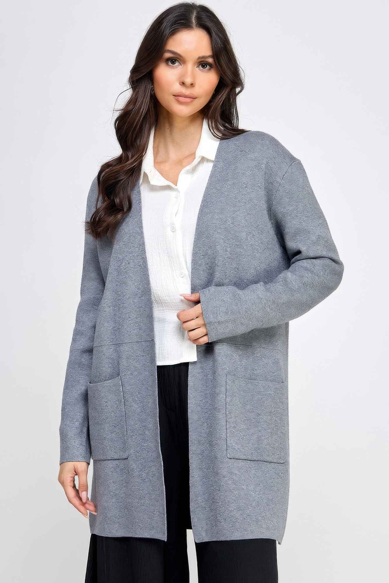 Basic Soft Long Line Open Front Sweater Cardigan - Mr Lou’s Place