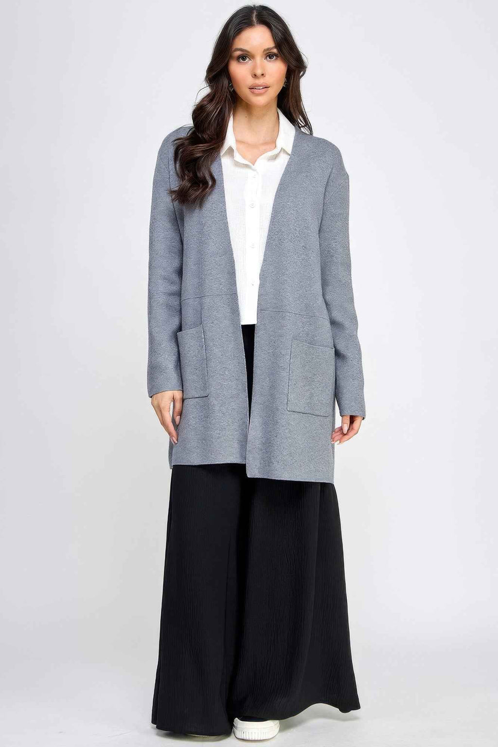 Basic Soft Long Line Open Front Sweater Cardigan - Mr Lou’s Place