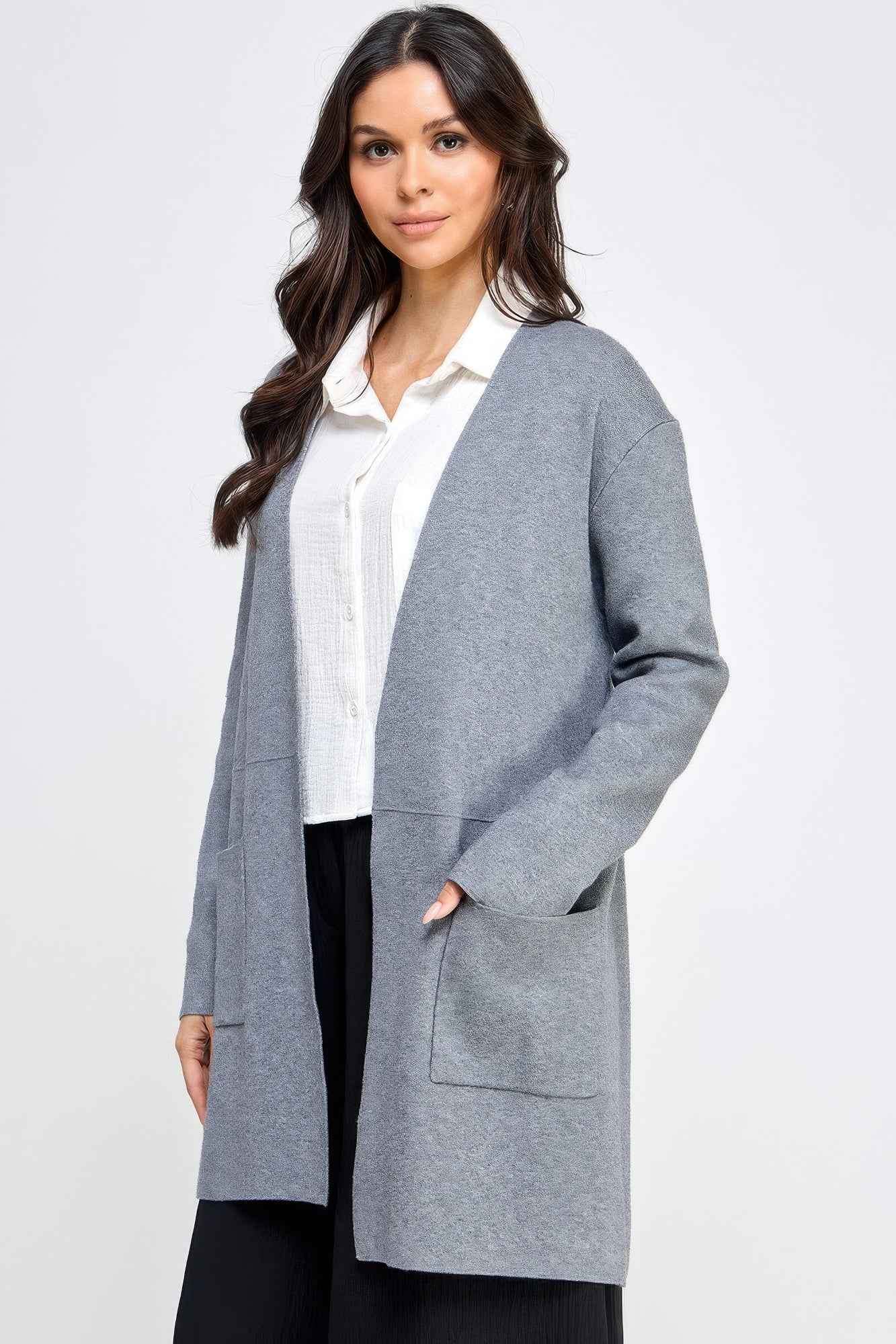Basic Soft Long Line Open Front Sweater Cardigan - Mr Lou’s Place