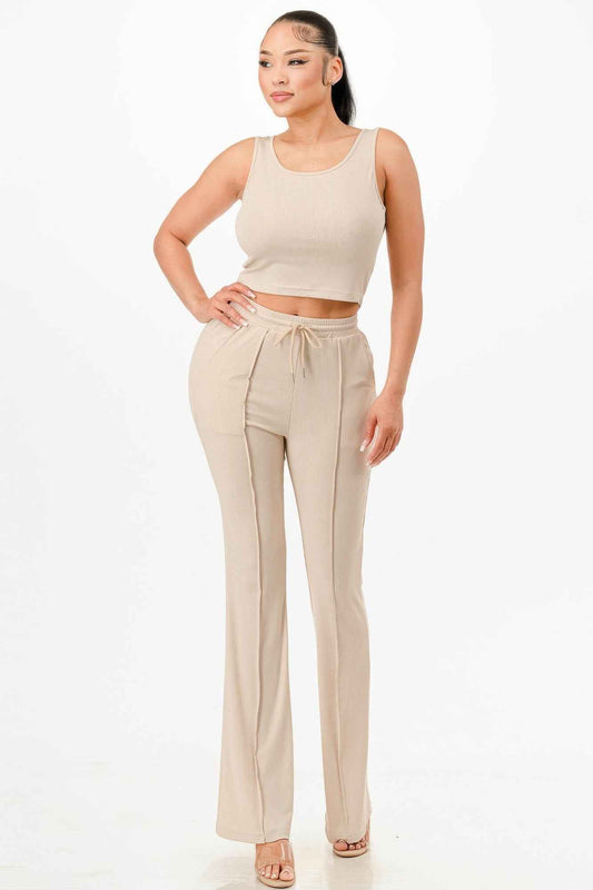 Ribbed Tank Top And Pant Set - Mr Lou’s Place