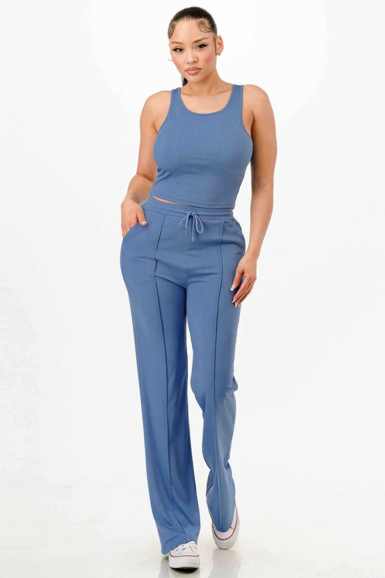 Ribbed Tank Top And Pant Set - Mr Lou’s Place