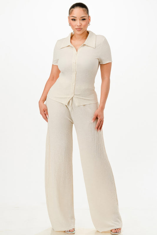 Textured Polo Top And Pants Set - Mr Lou’s Place