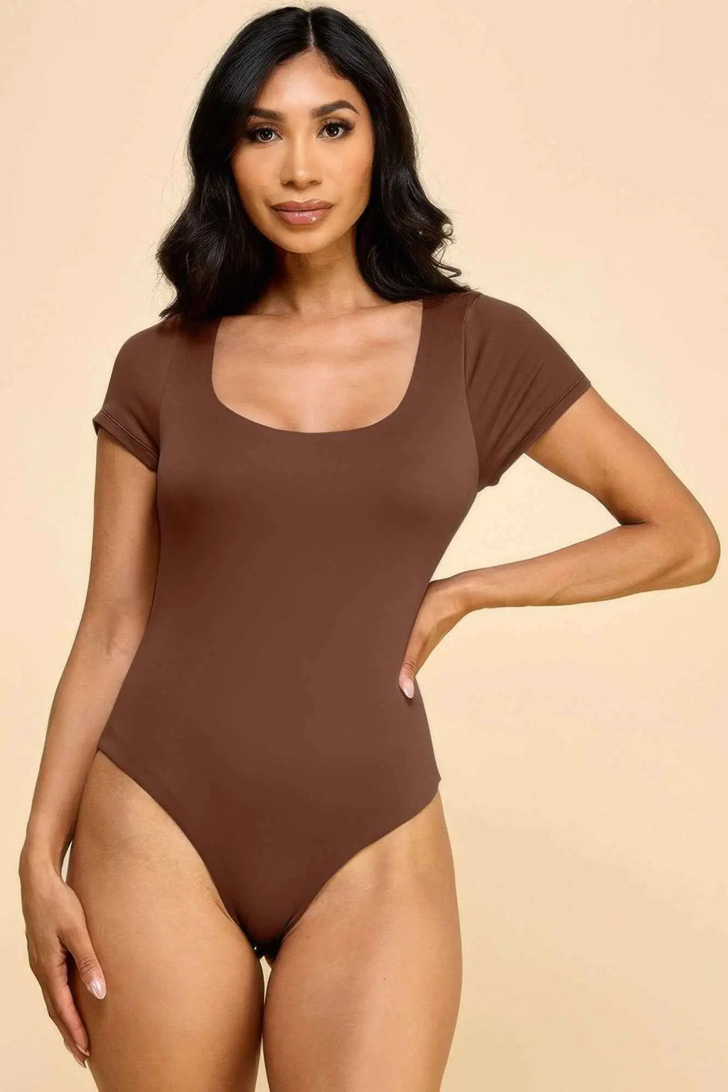 Short Sleeve Scoop Neck Double Layered Bodysuit - Mr Lou’s Place