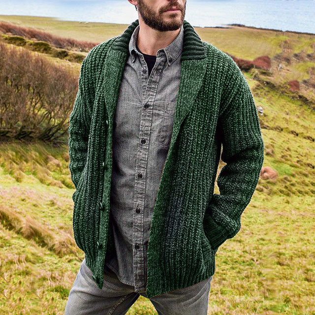 Men's Solid Color Long Sleeve Knit Cardigan Sweater Mr Lou’s Place