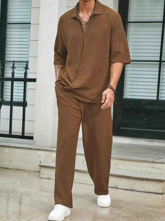 Men's Plus Size Half Sleeve Top and Pants Set - Mr Lou’s Place