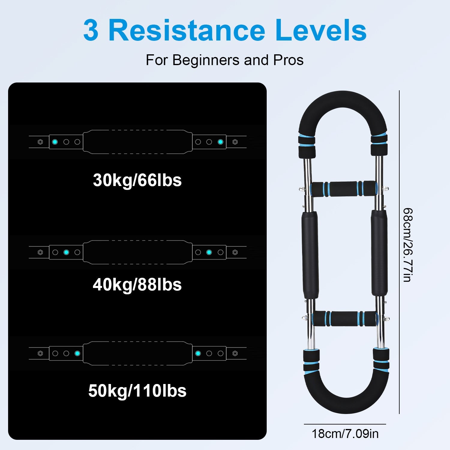 1Pc Adjustable Twister Arm Exerciser Spring Workout Bar Strength Enhancer For Men With 3 Resistance Levels 66 To 110LBS Chest Biceps Triceps Thighs Back Workout Cj