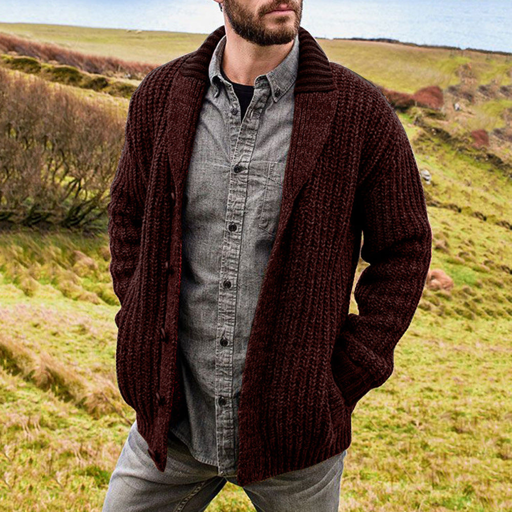 Men's Solid Color Long Sleeve Knit Cardigan Sweater Mr Lou’s Place