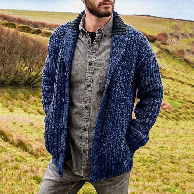 Men's Solid Color Long Sleeve Knit Cardigan Sweater Mr Lou’s Place