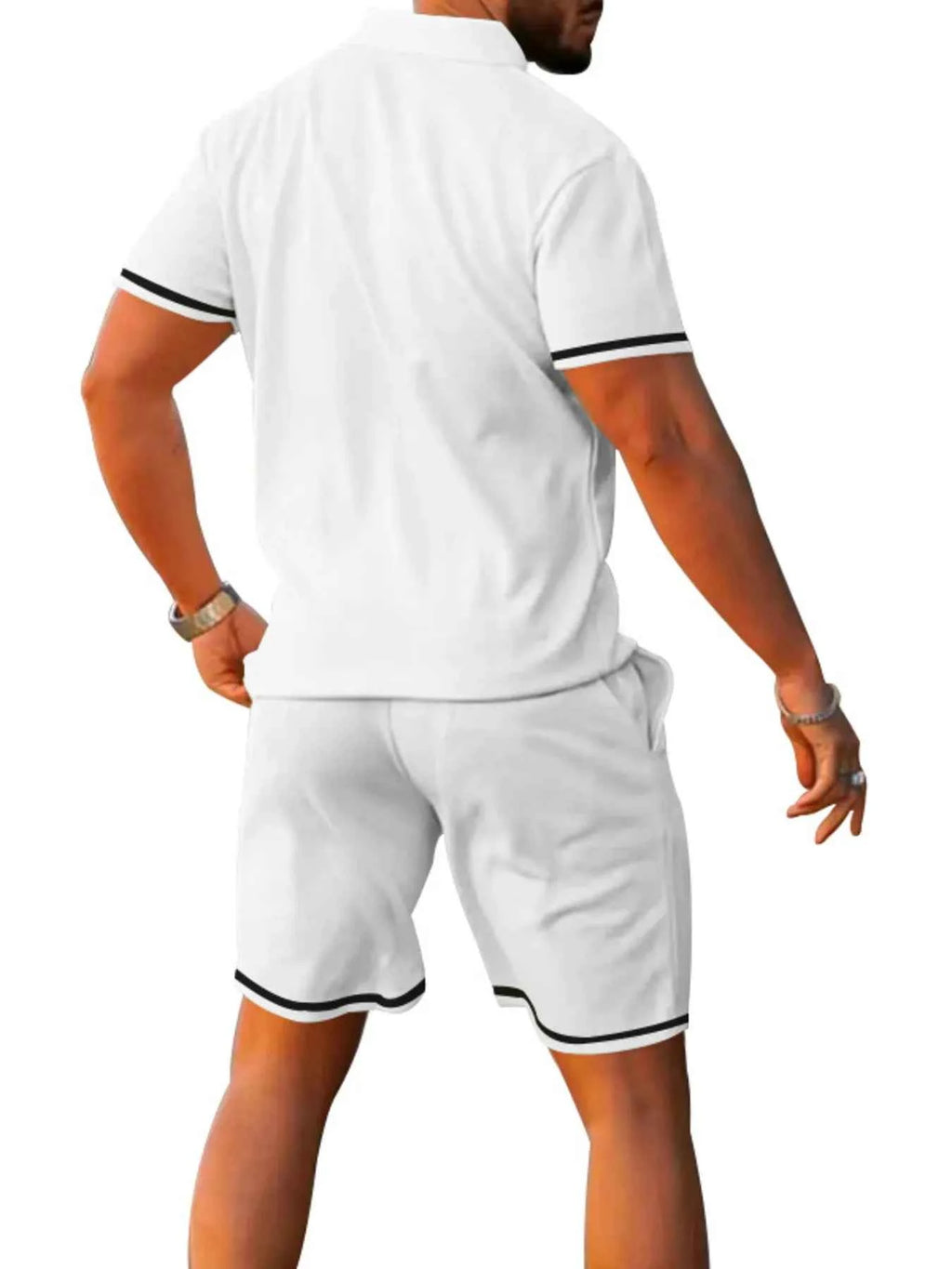 Men's Full Size Contrast Trim Polo and Shorts Set Plus Size - Mr Lou’s Place