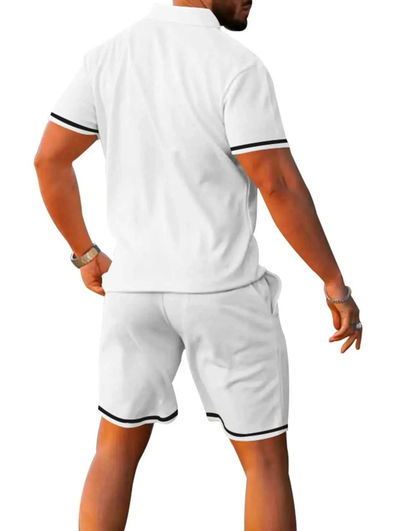 Men's Full Size Contrast Trim Polo and Shorts Set Plus Size - Mr Lou’s Place