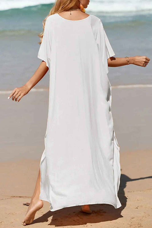 Slit V-Neck Half Sleeve Cover-Up - Mr Lou’s Place
