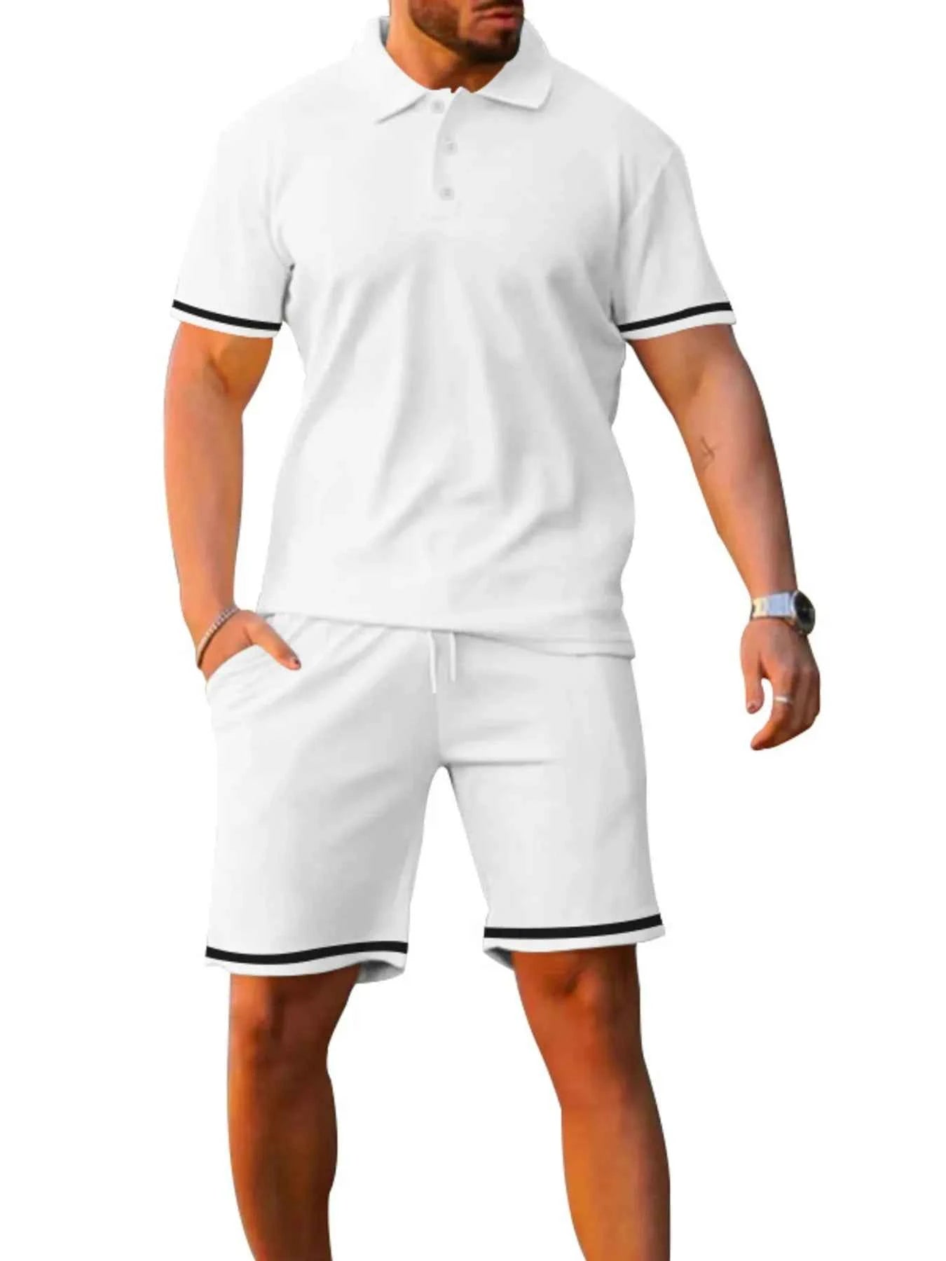Men's Full Size Contrast Trim Polo and Shorts Set Plus Size - Mr Lou’s Place