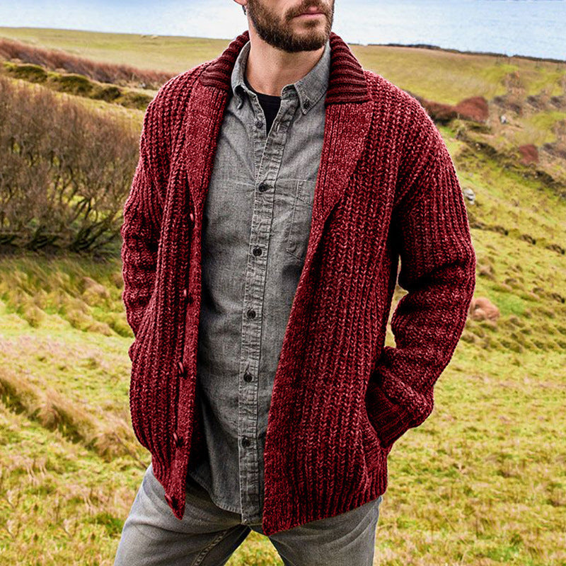 Men's Solid Color Long Sleeve Knit Cardigan Sweater Mr Lou’s Place