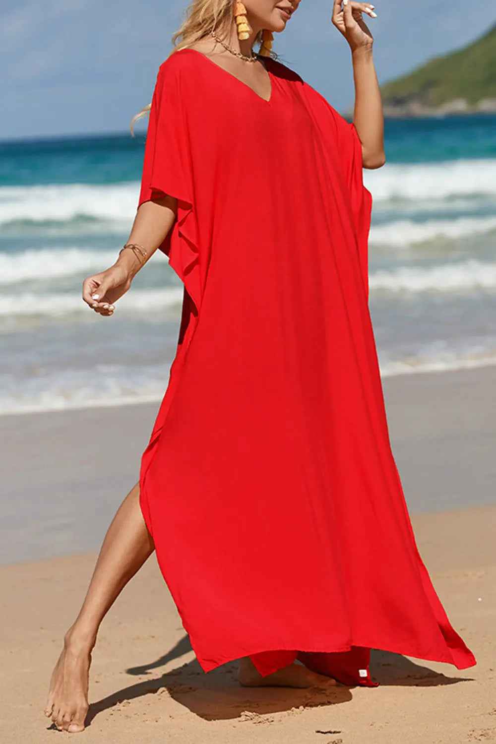 Slit V-Neck Half Sleeve Cover-Up - Mr Lou’s Place