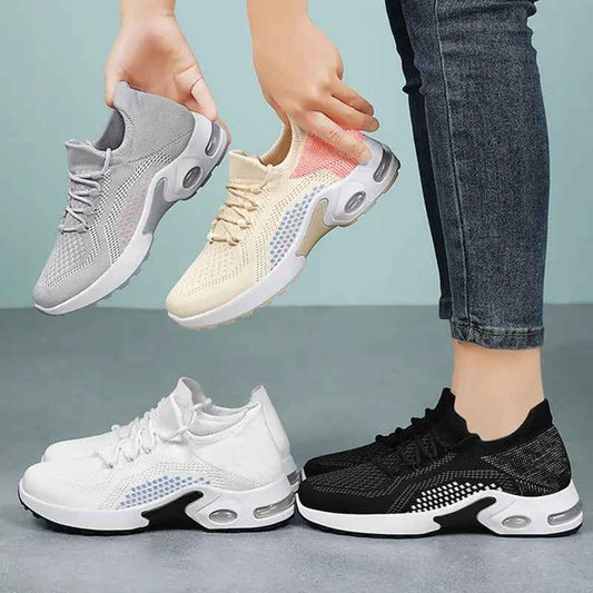 Lace-up Air Cushion Sneakers Women Flying Woven Breathable Casual Mesh Shoes Summer - Mr Lou’s Place