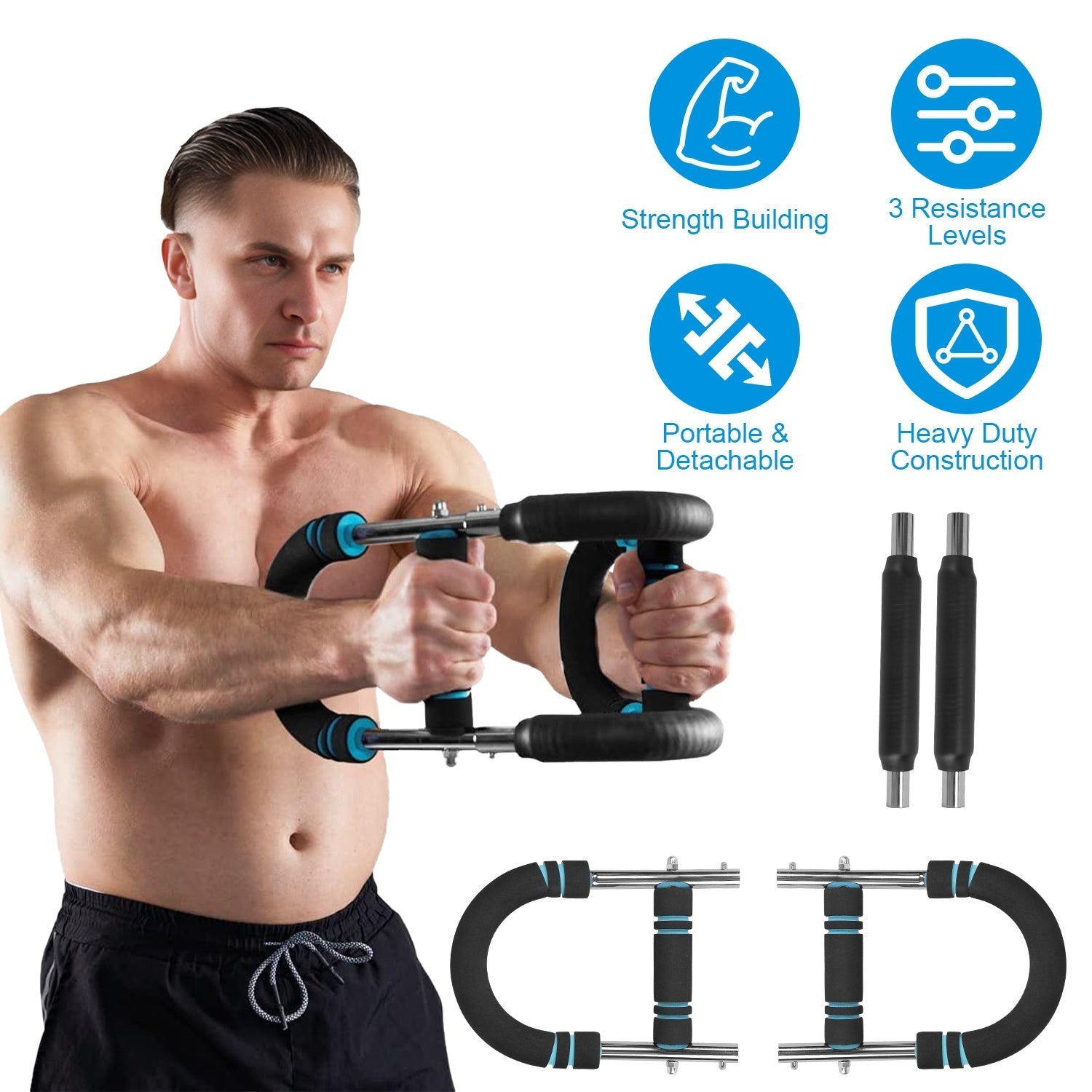 1Pc Adjustable Twister Arm Exerciser Spring Workout Bar Strength Enhancer For Men With 3 Resistance Levels 66 To 110LBS Chest Biceps Triceps Thighs Back Workout Cj