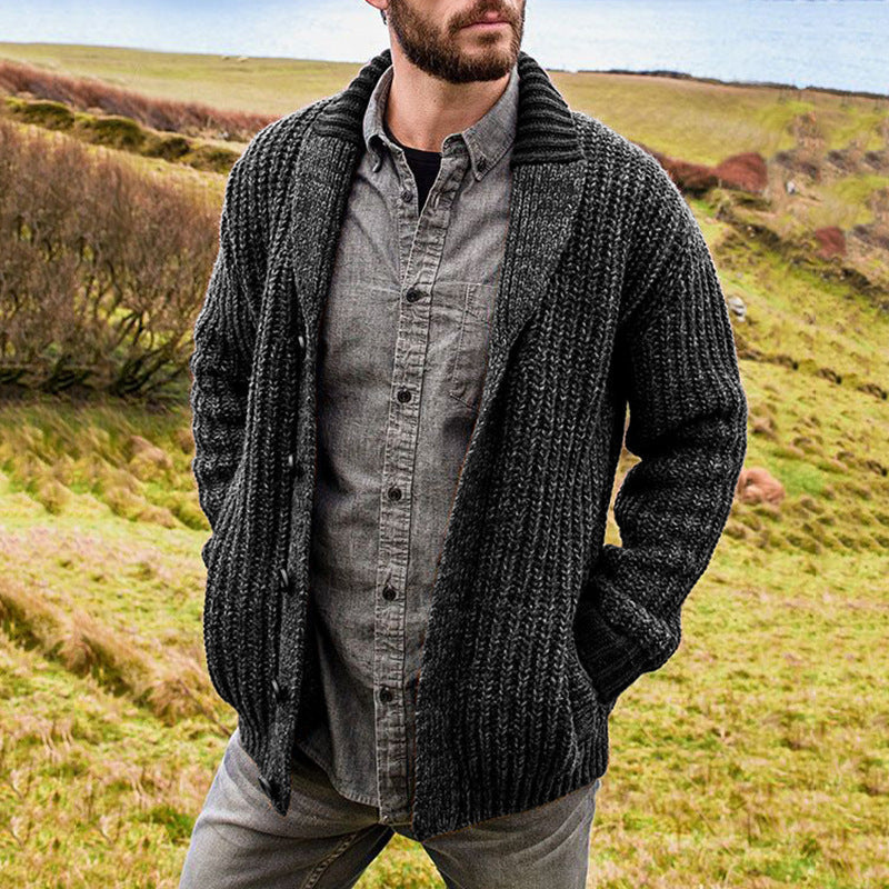 Men's Solid Color Long Sleeve Knit Cardigan Sweater Mr Lou’s Place