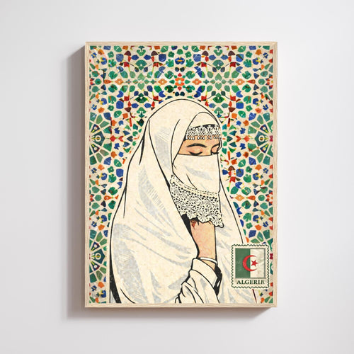 Affiche Femme Algérienne – Art Oriental & Zellige – Illustration Murale Algérie – Décoration Culturelle Maghreb – Poster Vintage VintyArty