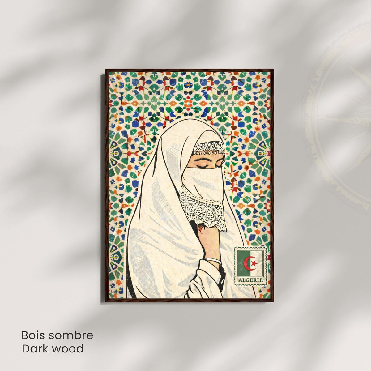 Affiche Femme Algérienne – Art Oriental & Zellige – Illustration Murale Algérie – Décoration Culturelle Maghreb – Poster Vintage VintyArty