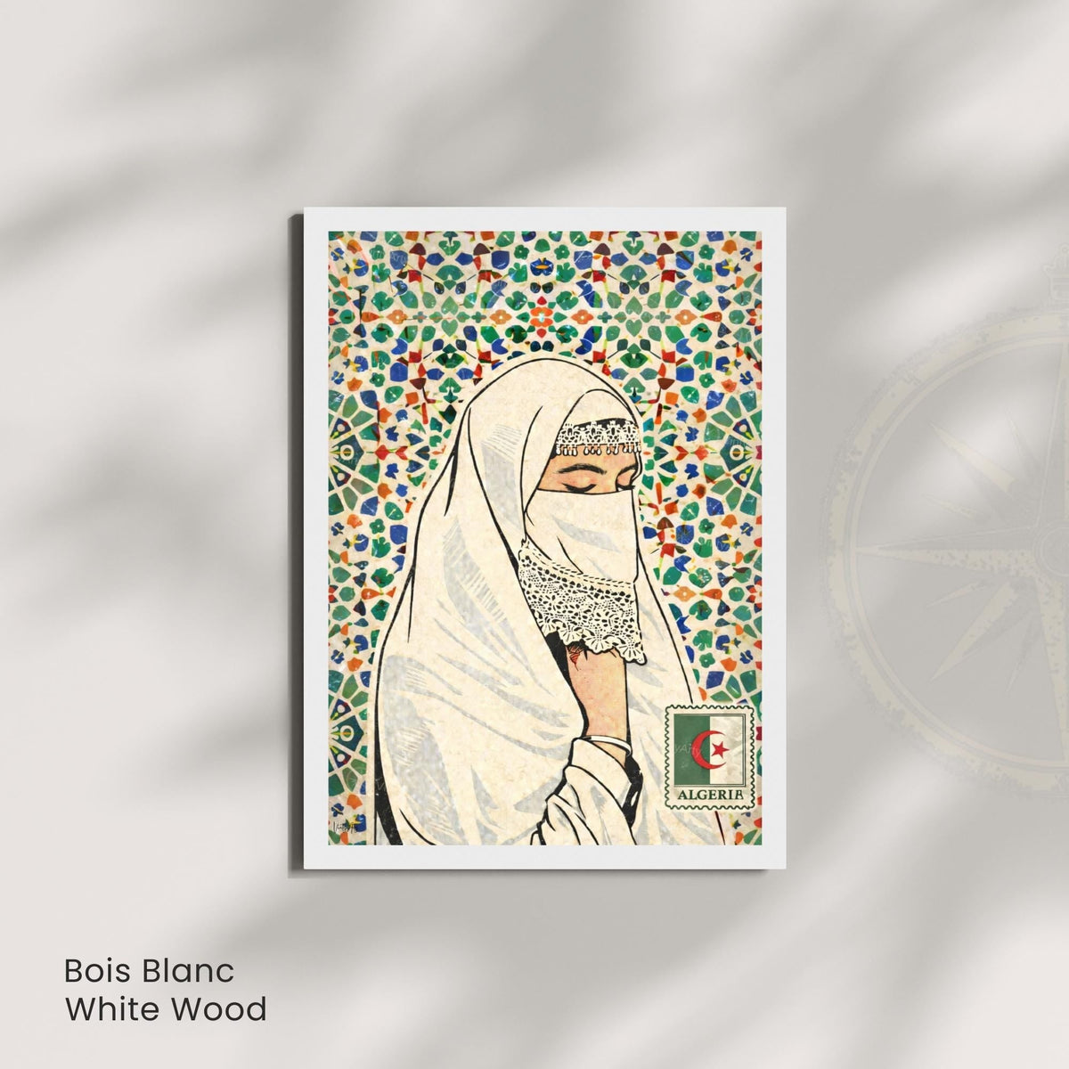 Affiche Femme Algérienne – Art Oriental & Zellige – Illustration Murale Algérie – Décoration Culturelle Maghreb – Poster Vintage VintyArty