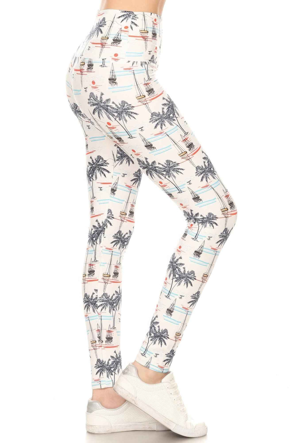 5 - inch Long Yoga Style Banded Lined Sailor Printed Knit Legging With High Waist - Mr Lou’s Place