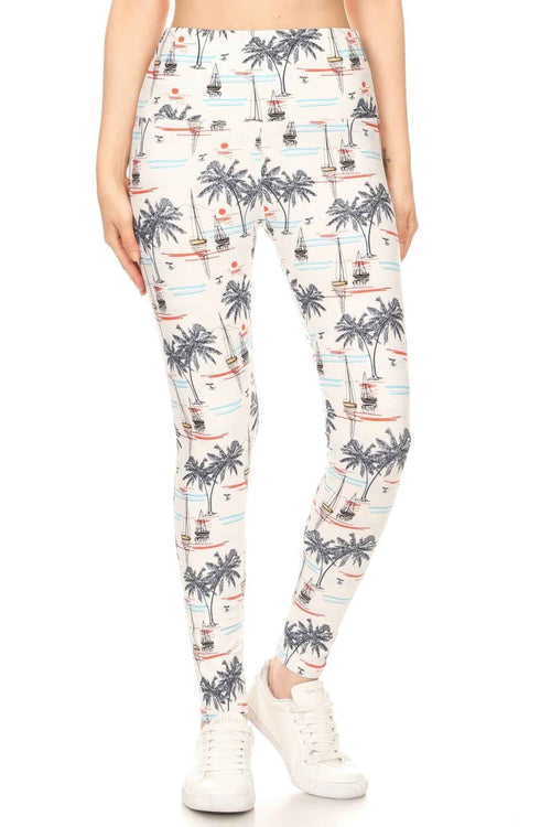 5-inch Long Yoga Style Banded Lined Sailor Printed Knit Legging With High Waist - Mr Lou’s Place