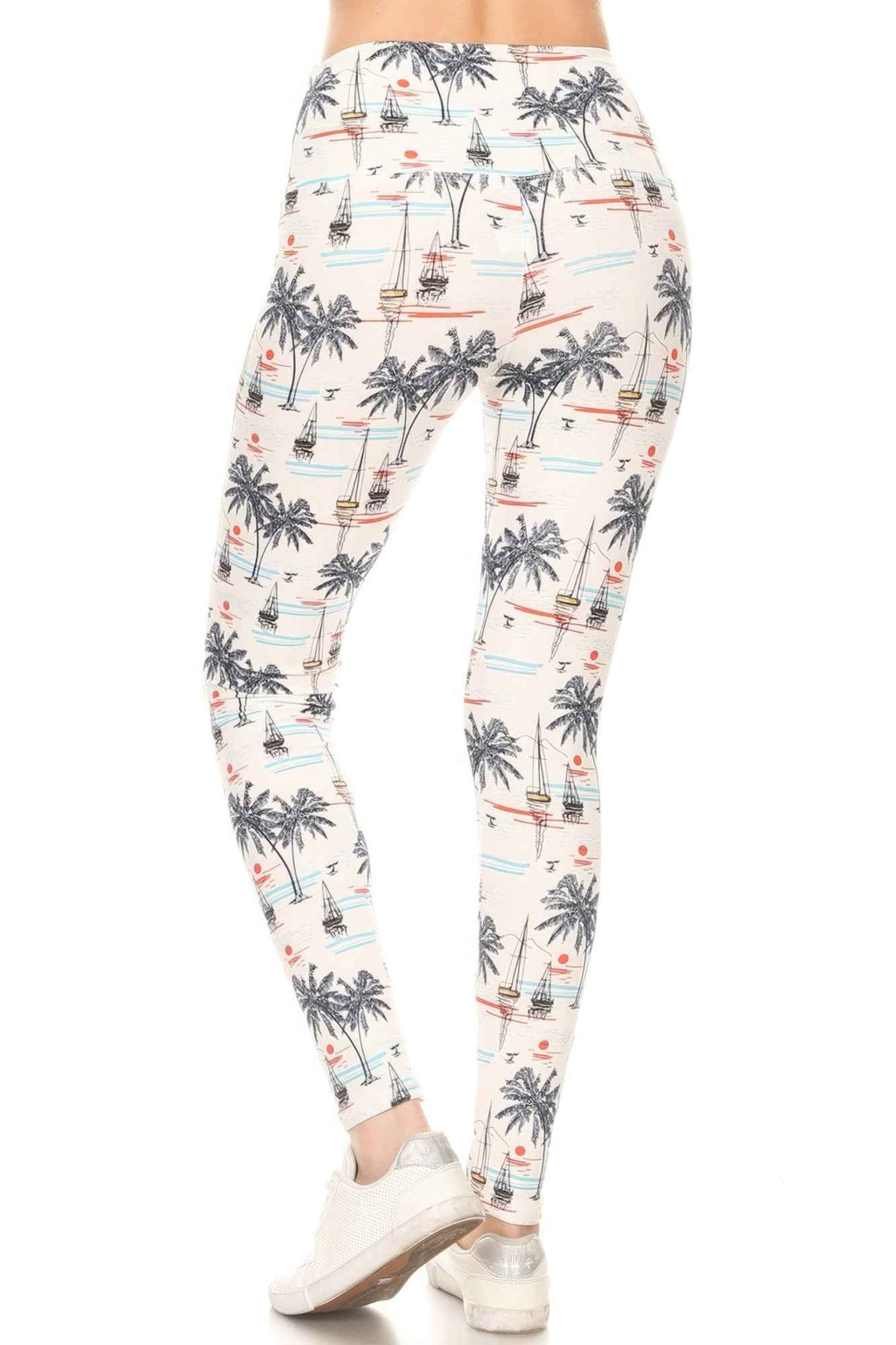 5-inch Long Yoga Style Banded Lined Sailor Printed Knit Legging With High Waist - Mr Lou’s Place