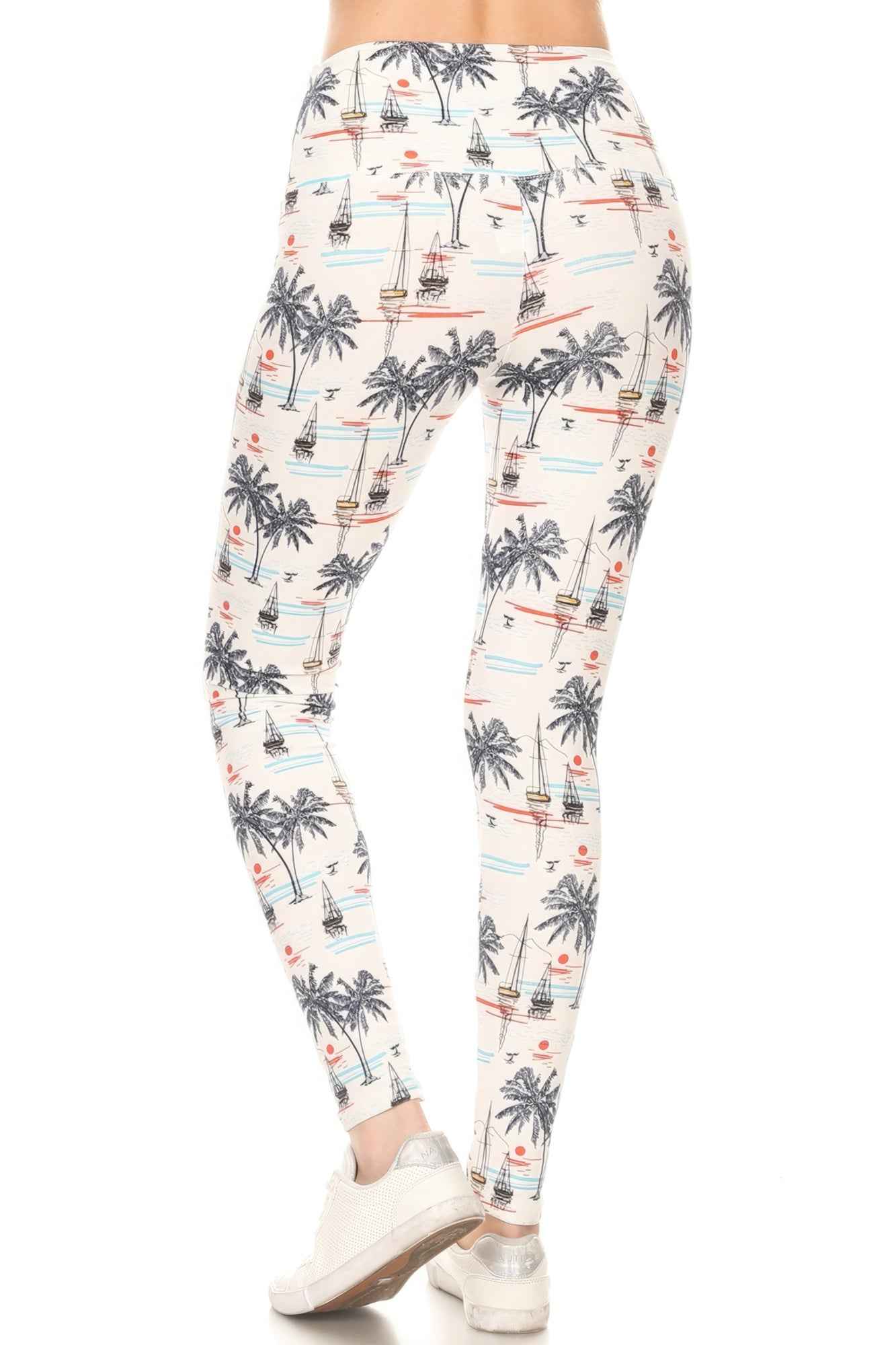5-inch Long Yoga Style Banded Lined Sailor Printed Knit Legging With High Waist - Mr Lou’s Place