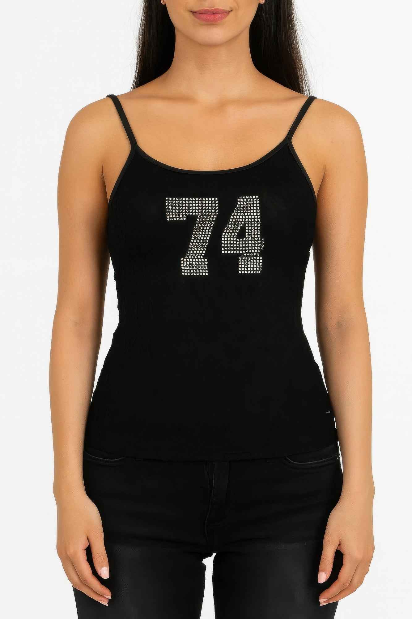 74 Rhinestones Lace Spaghetti Top - Mr Lou’s Place