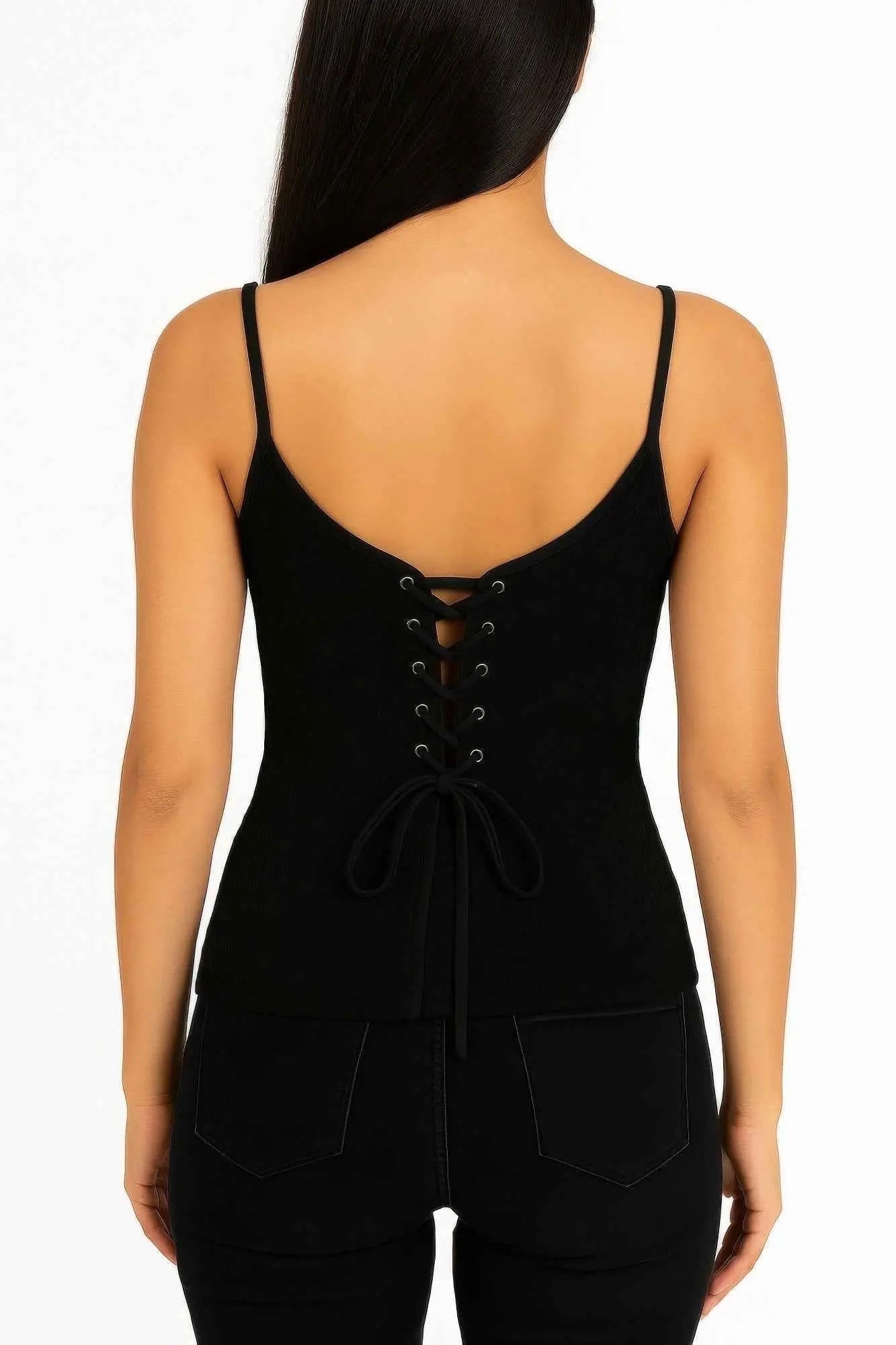 74 Rhinestones Lace Spaghetti Top - Mr Lou’s Place