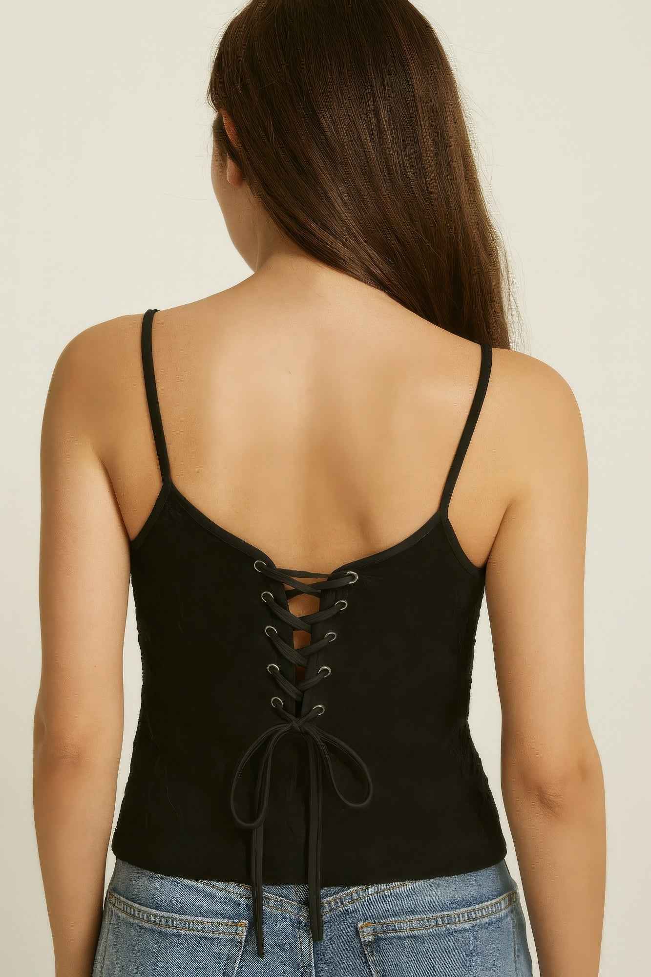 74 Rhinestones Lace Spaghetti Top - Mr Lou’s Place