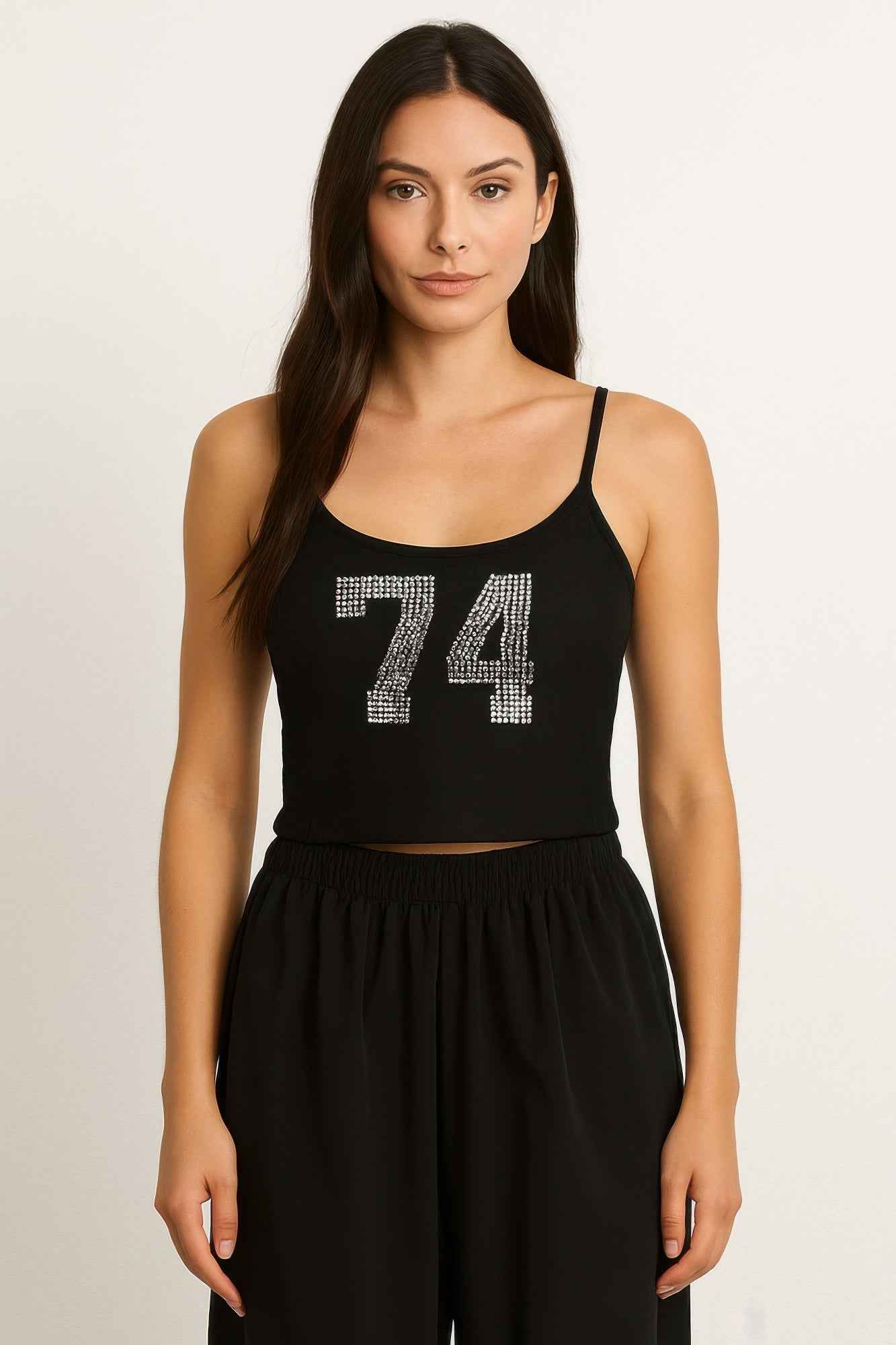 74 Rhinestones Lace Spaghetti Top - Mr Lou’s Place