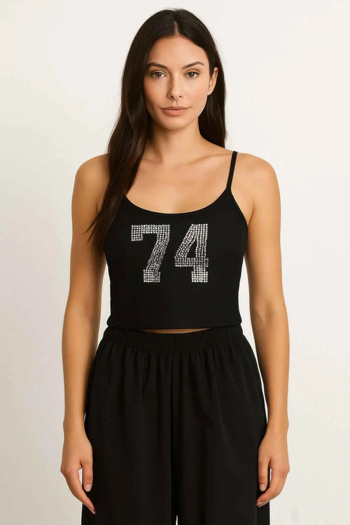 74 Rhinestones Lace Spaghetti Top - Mr Lou’s Place