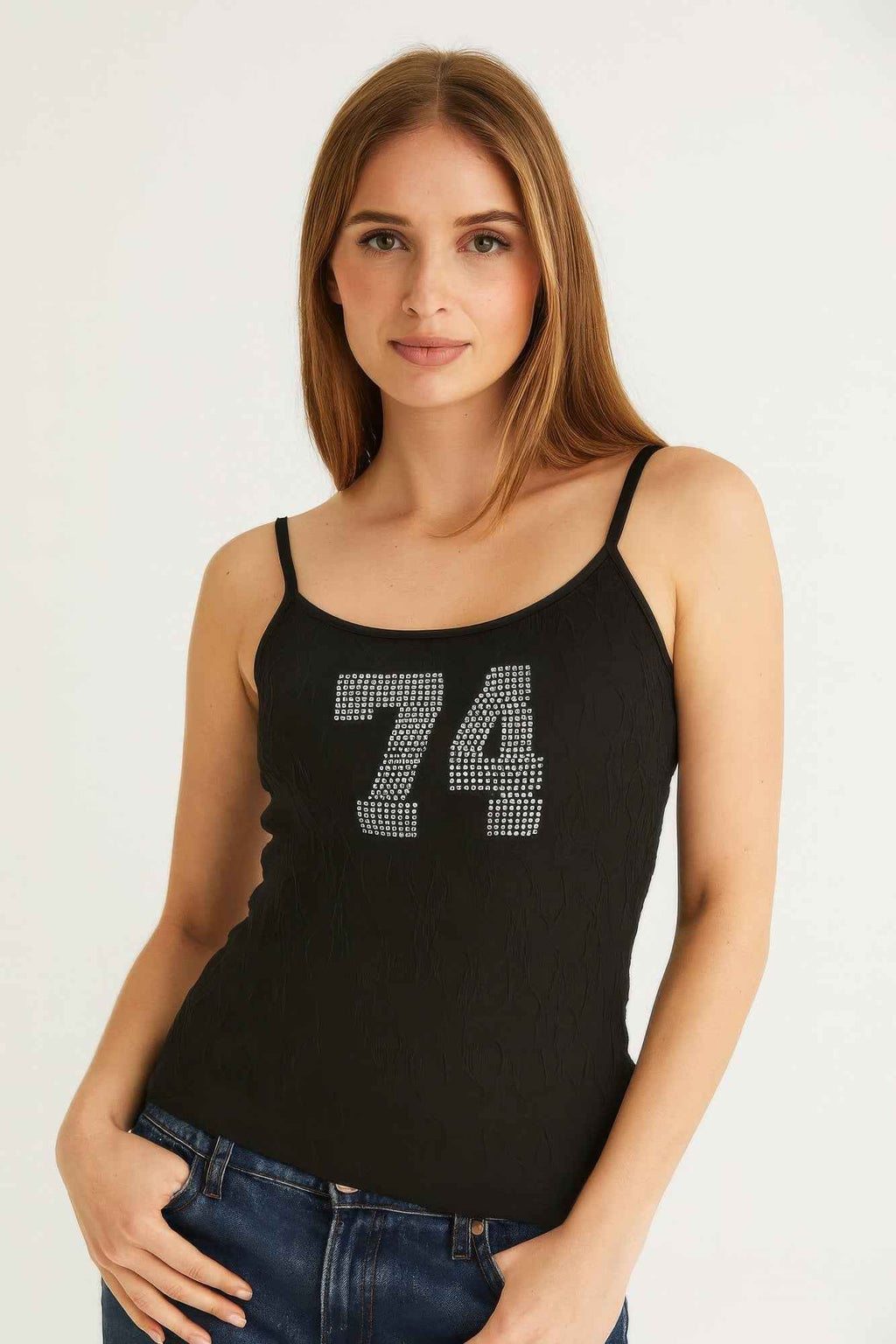 74 Rhinestones Lace Spaghetti Top - Mr Lou’s Place