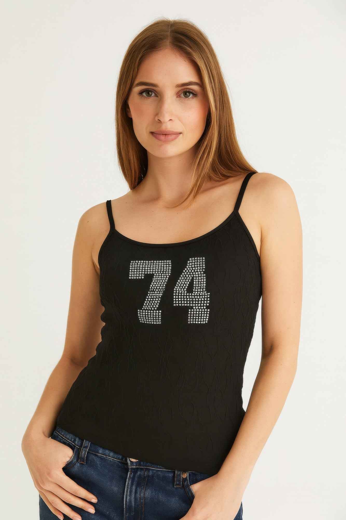 74 Rhinestones Lace Spaghetti Top - Mr Lou’s Place
