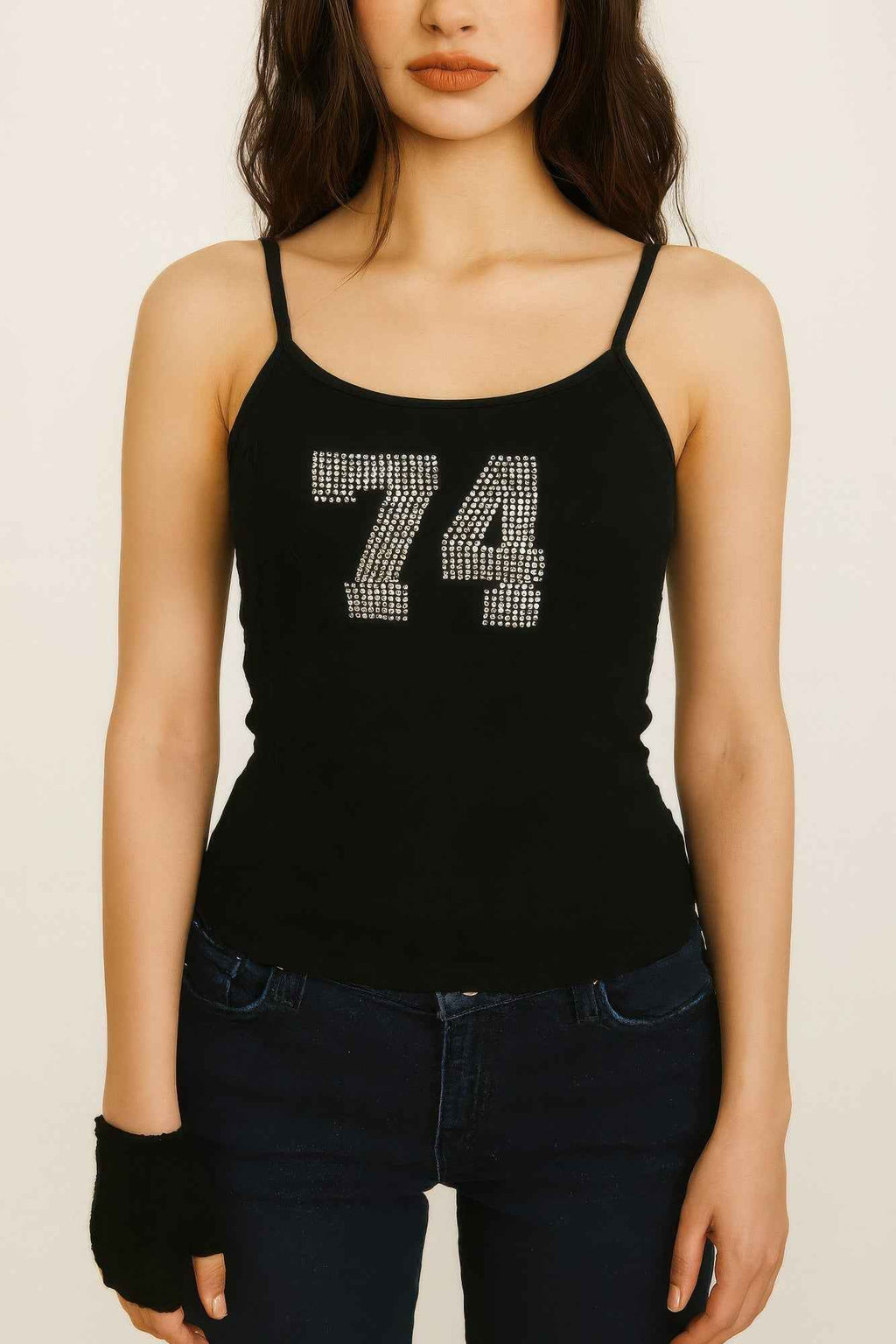 74 Rhinestones Lace Spaghetti Top - Mr Lou’s Place