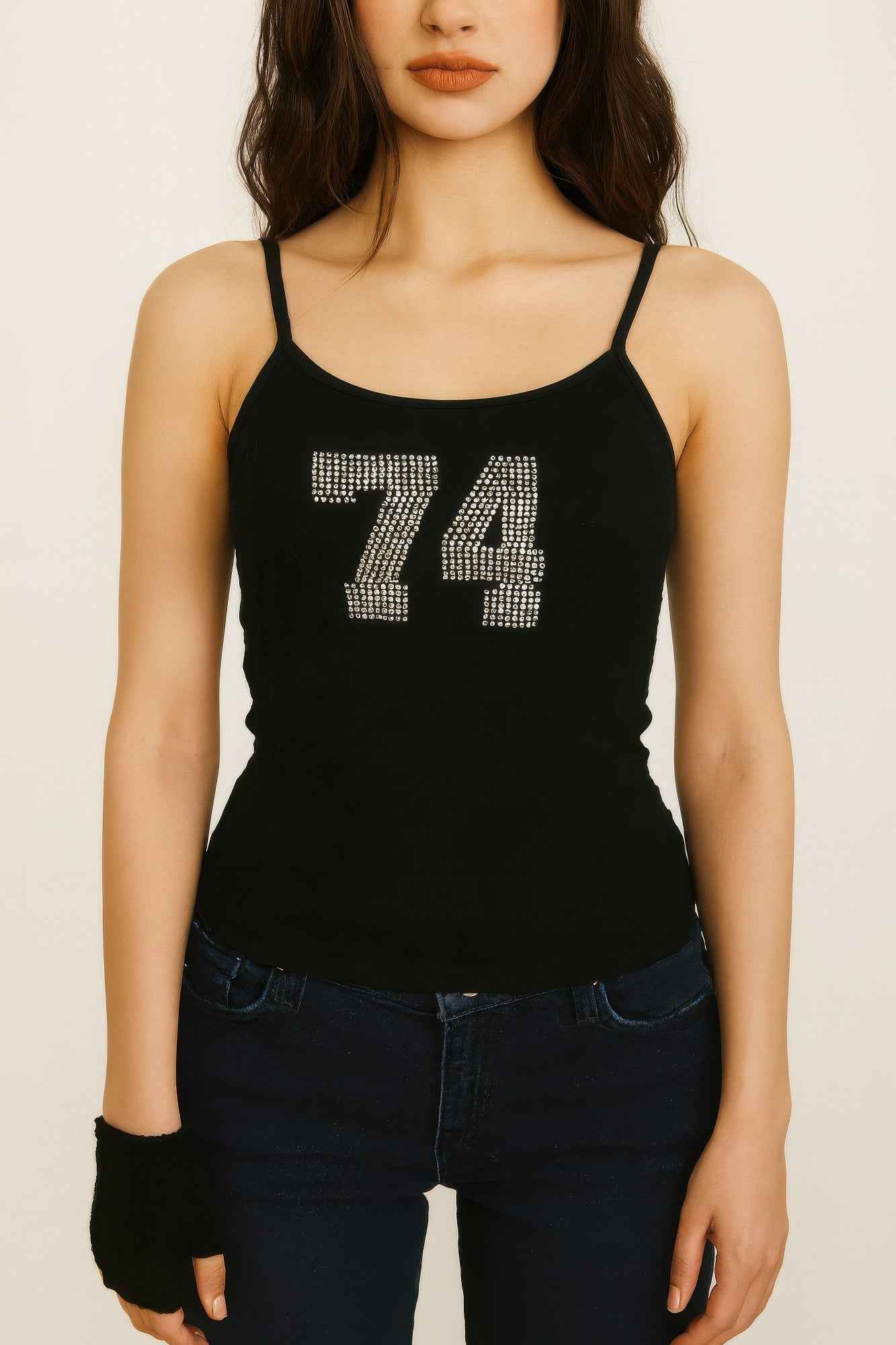 74 Rhinestones Lace Spaghetti Top - Mr Lou’s Place