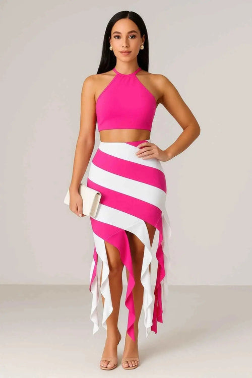 Asymmetric Crop Skirt Set - Mr Lou’s Place