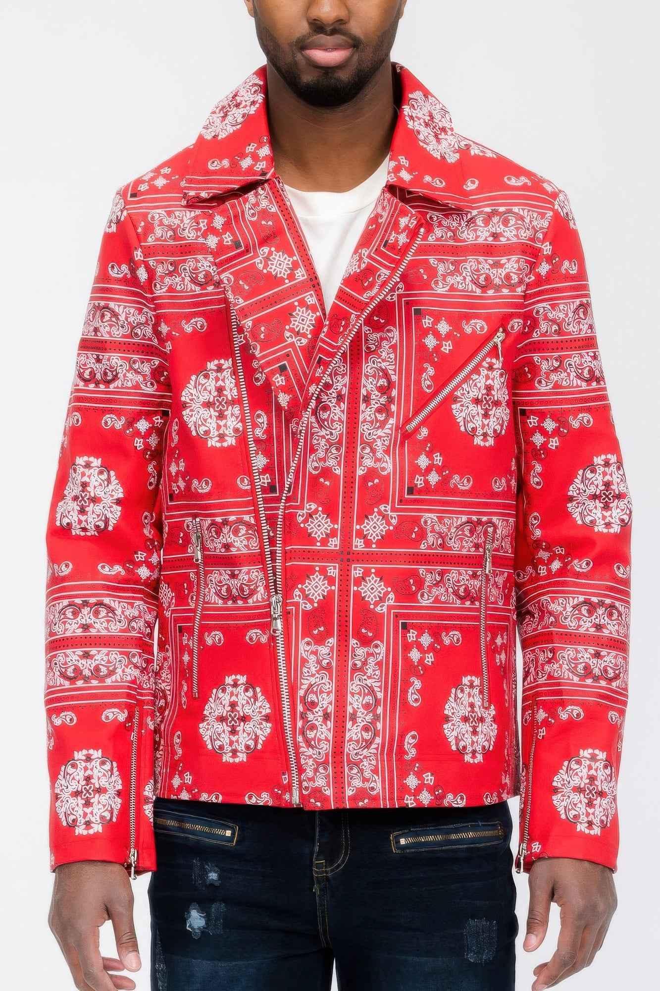 Bandana Print Vegan Leather Jacket - Mr Lou’s Place