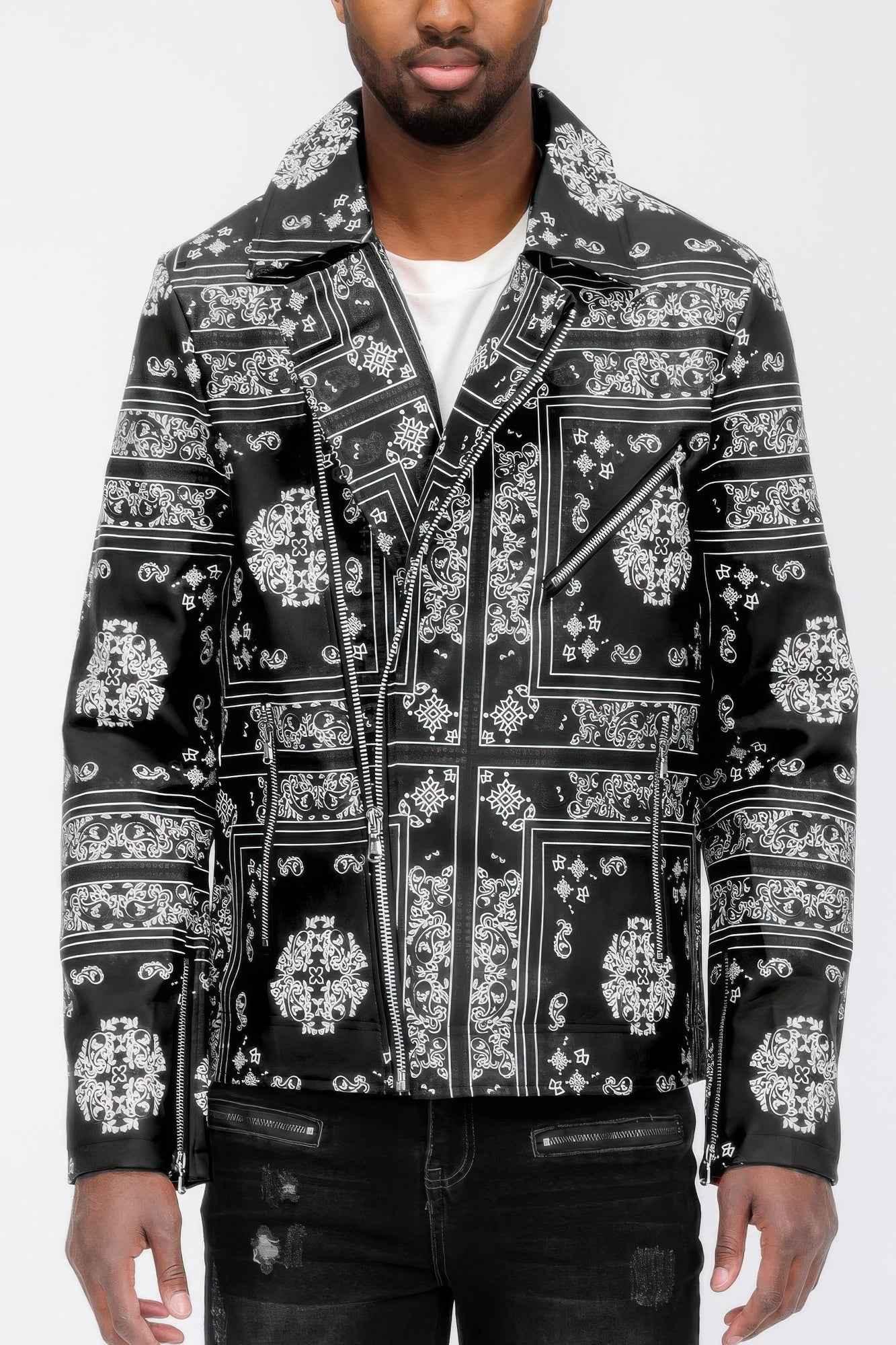 Bandana Print Vegan Leather Jacket - Mr Lou’s Place