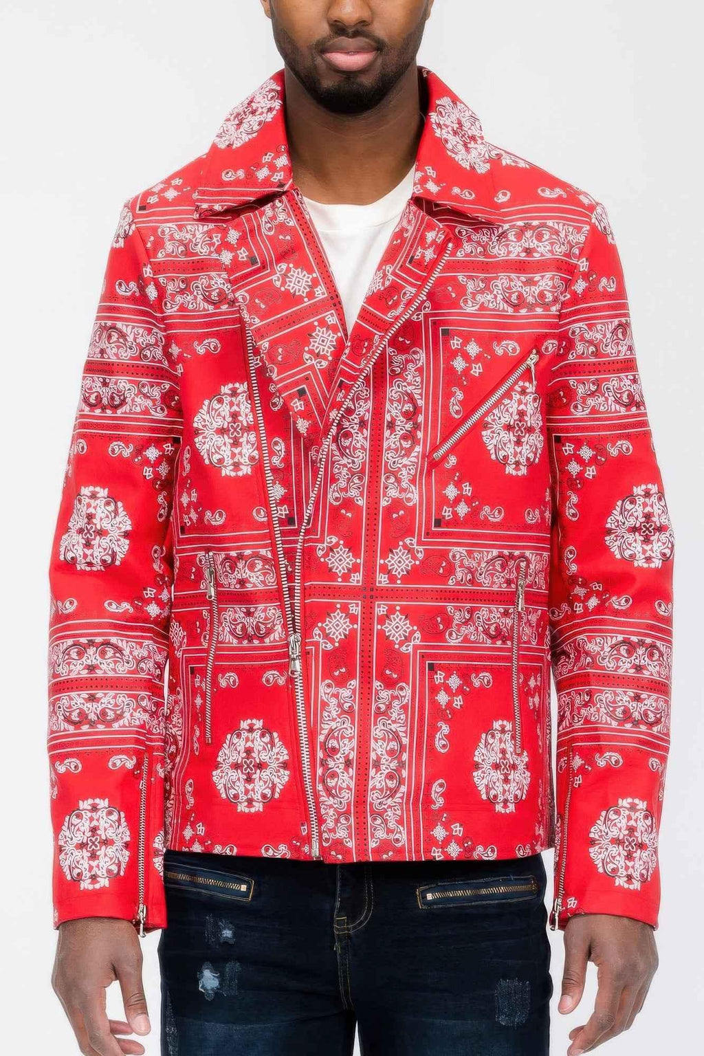 Bandana Print Vegan Leather Jacket - Mr Lou’s Place