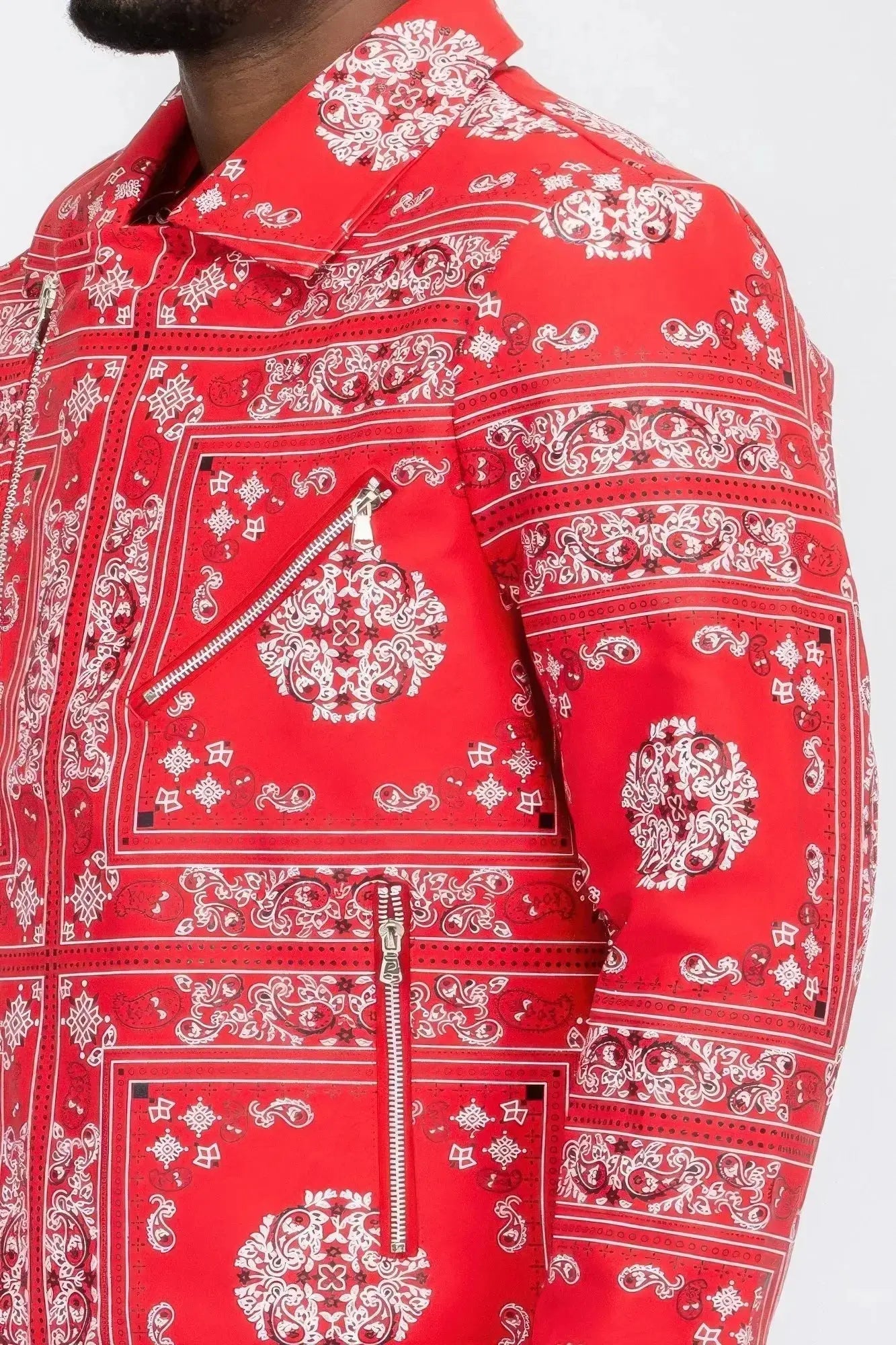 Bandana Print Vegan Leather Jacket - Mr Lou’s Place