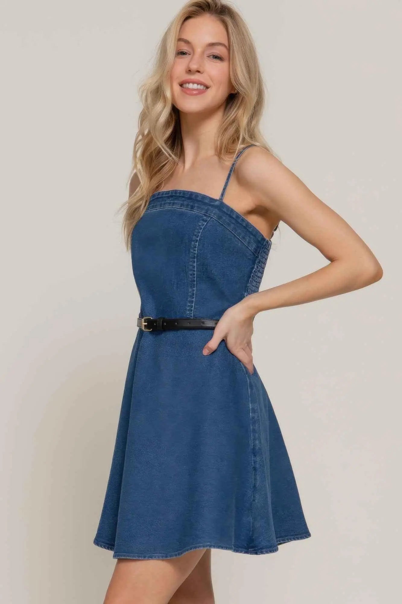 Belted Cami A-line Mini Dress - Mr Lou’s Place