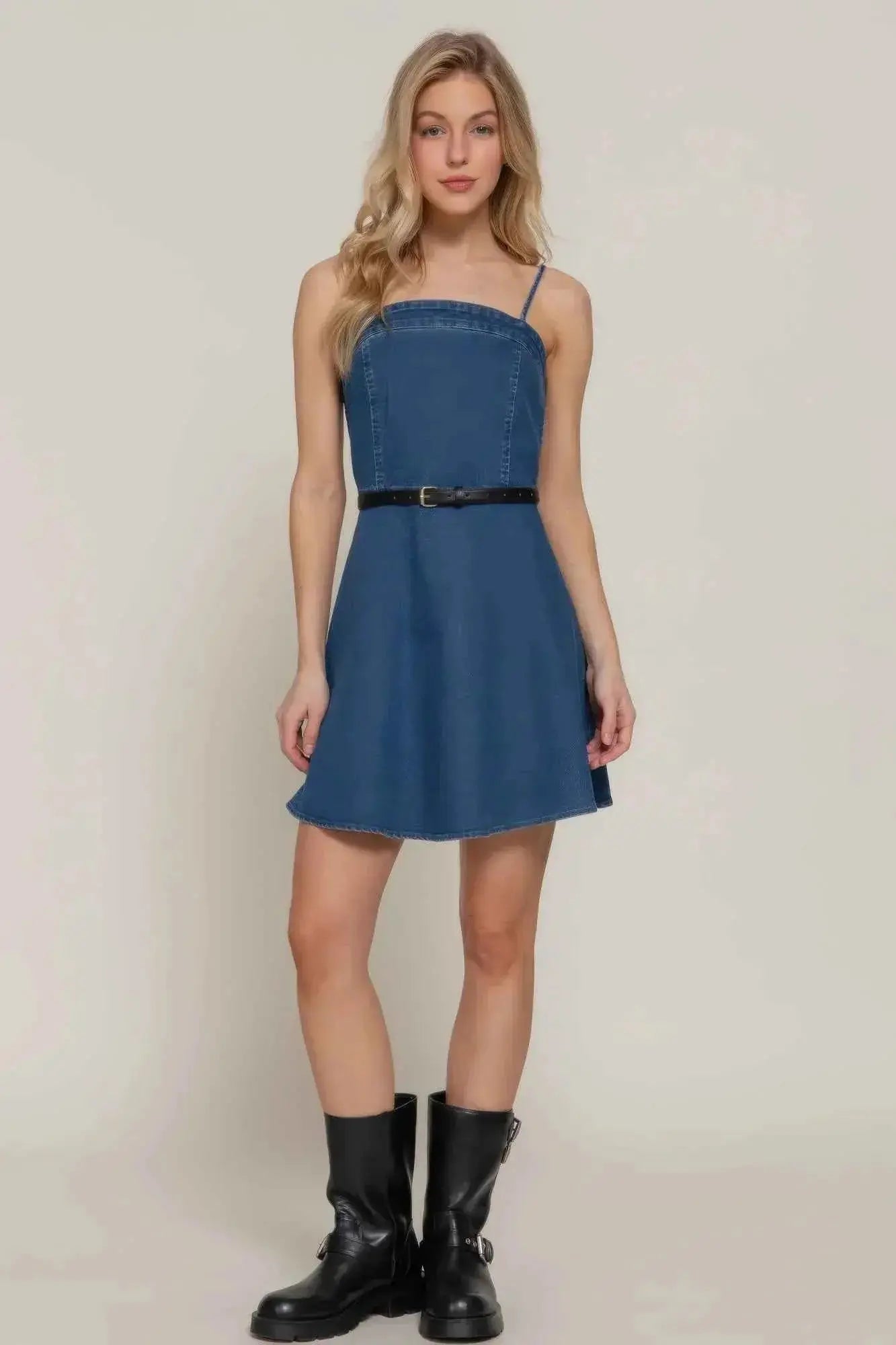 Belted Cami A-line Mini Dress - Mr Lou’s Place