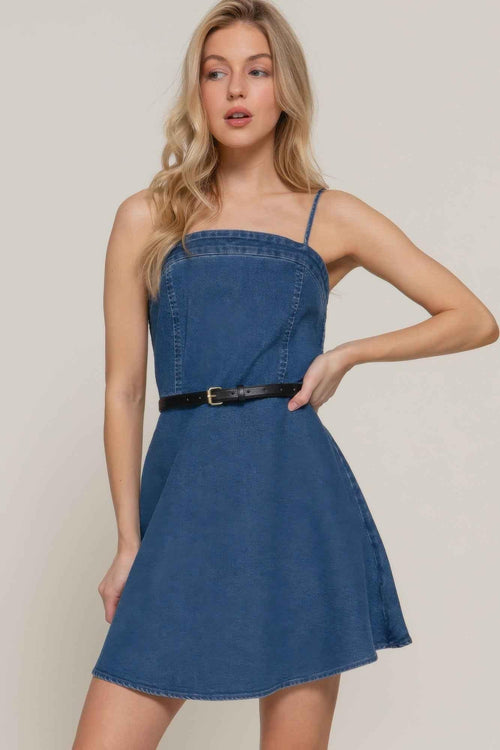 Belted Cami A-line Mini Dress - Mr Lou’s Place
