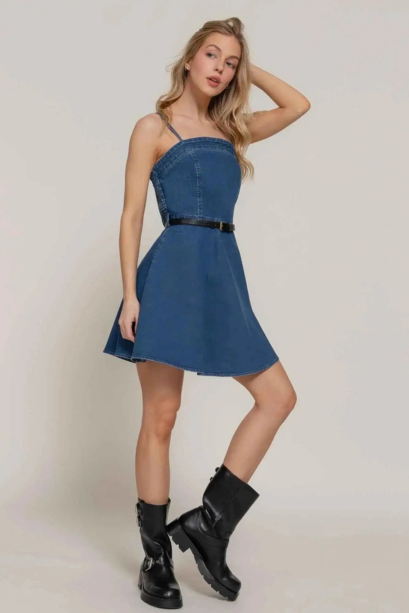 Belted Cami A - line Mini Dress - Mr Lou’s Place