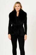 Black Sleeveless Faux Fur Vest With Cinched Waist - Mr Lou’s Place