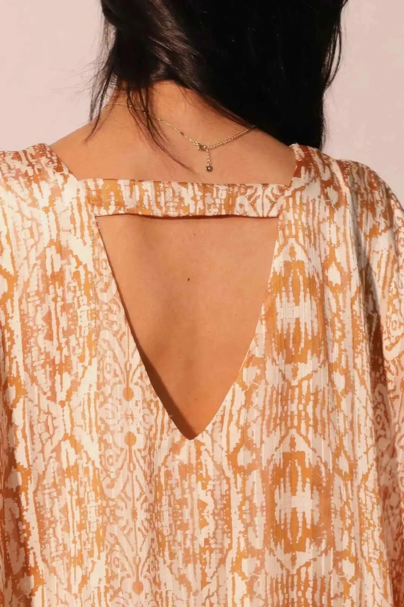 Bohemian Lurex Chiffon Caftan Top With Back Band - Mr Lou’s Place